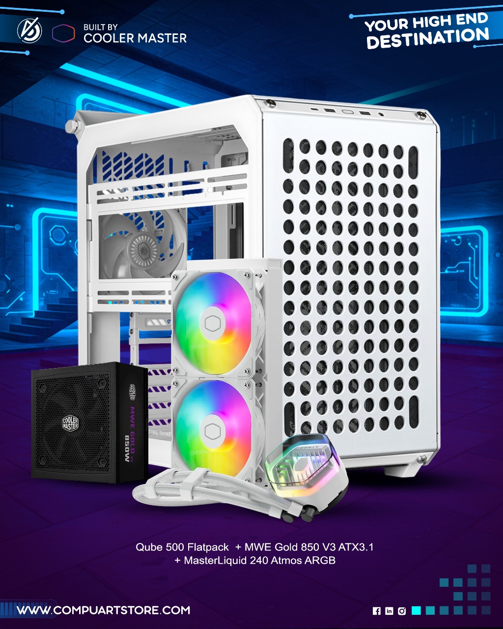 Qube 500 Flatpack White Plus 850w PSU With ATMOS 240 Bundle White